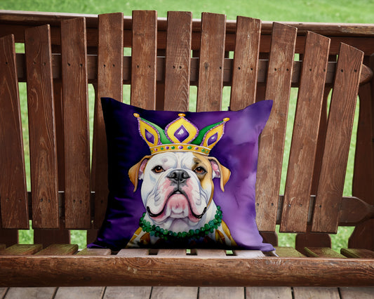 American Bulldog King of Mardi Gras Throw Pillow Machine Washable, Indoor Outdoor Decorative Pillow for Couch, Bed or Patio, 14Hx14W